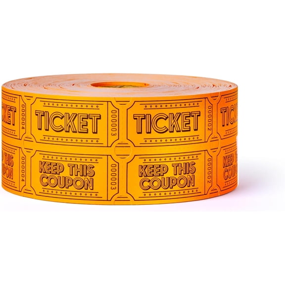 1000 Raffle Tickets Double Roll | Tickets for Events, Drinks, 50/50, Carnival, Classroom (Fluorescent Orange)