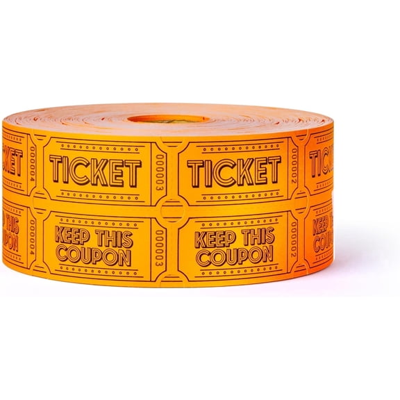 1000 Raffle Tickets Double Roll | Tickets for Events, Drinks, 50/50, Carnival, Classroom (Fluorescent Orange)