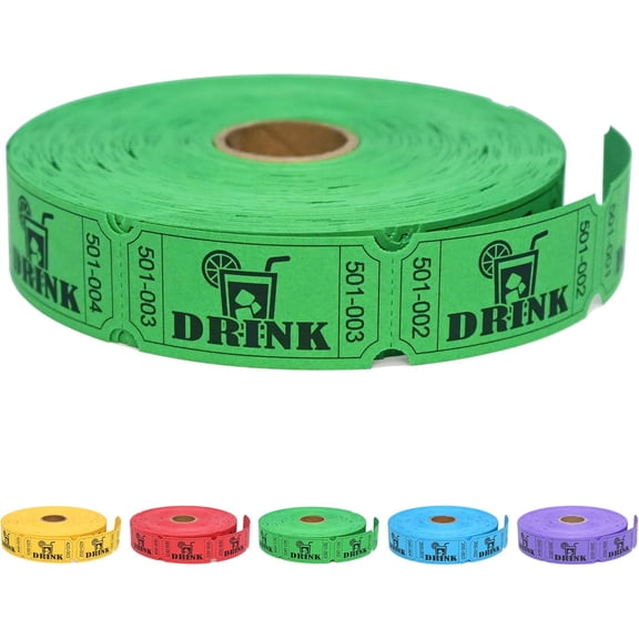 1000 Raffle Tickets Rolls, Drink Tickets Single Roll for Events, Leisure, Movie Watching, Entertainment, Class Reward & Prizes (Green - 5 Color Selection)