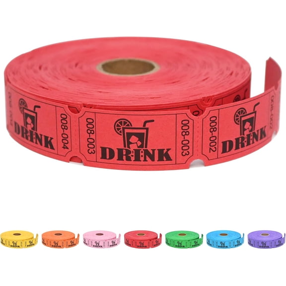 1000 Raffle Tickets Rolls, Drink Tickets Single Roll for Events, Leisure, Movie Watching, Entertainment, Class Reward & Prizes (Red - 5 Color Selection)