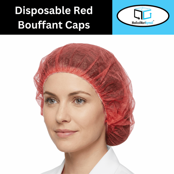 MMBM 24" Red Disposable Bouffant Cap, Polypropylene Non Woven, 10GSM - 1000 Pcs