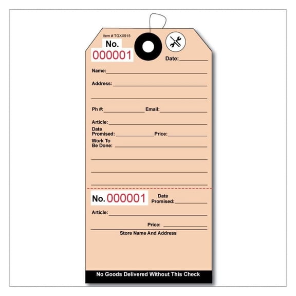 1000 Repair Required , Numbered, with Attached Elastic String. are Printed on Durable 13 Point Cardstock with Patch to Prevent Tearing Around Hole. Easy Tear Away Stub. Size: 5.25" x 2.625"