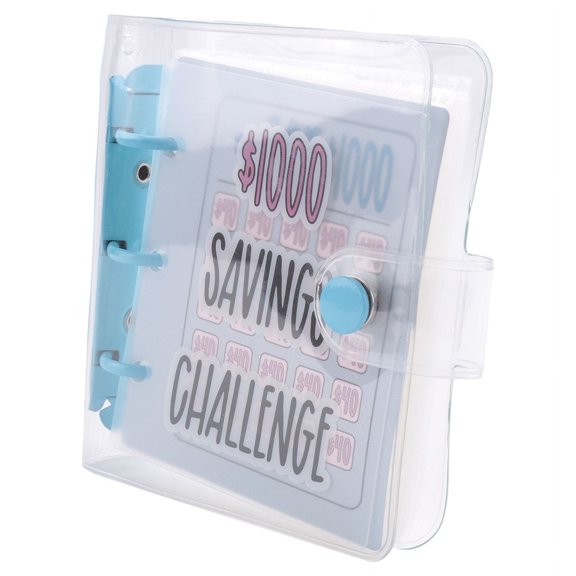 1000 Savings Challenge Binder with Cash Envelopes Reusable Budget Planner Blue PVC 11.5x11.5x2.5cm-