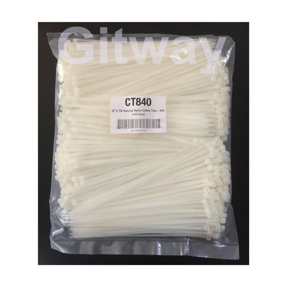 1000 Set 8" Long Nylon Plastic White Wire Cable Loop Zip Tie Ty Ties Wraps 40#