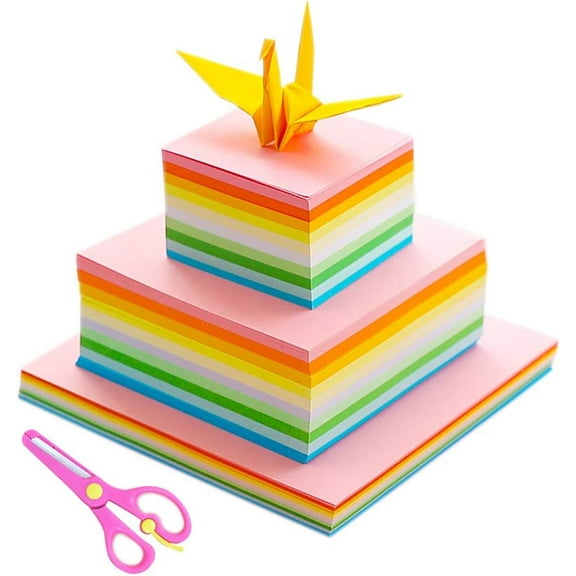 1000 Sheets Origami Paper Assorted Sizes DIY Paper Crafts Double Sided Square Paper for Kids Fold Cranes, Rose, Flowers, Rabbit, Airplanes, Hearts, Dinosaur in 10 Colors
