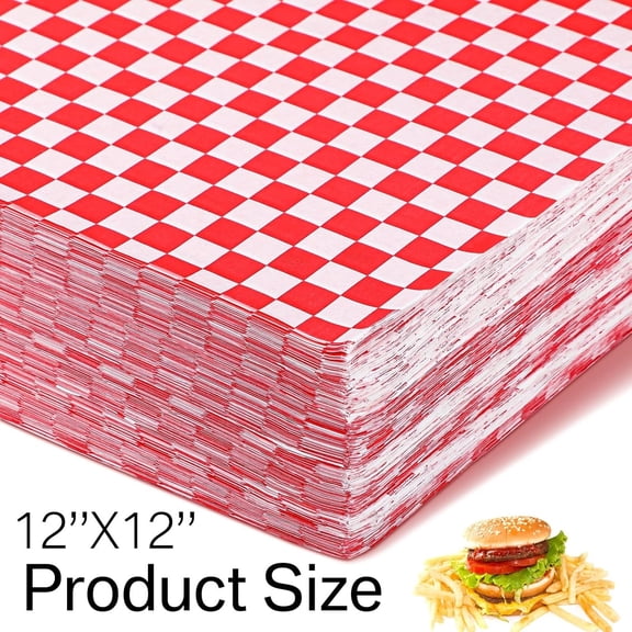 1000 Sheets Wax Deli Paper Sheets for Food 12 x 12 Inch Checkered Dry Waxed Deli Basket Liners for Sandwich Wrapping, Food Basket Liners, Picnic party(Red-white)