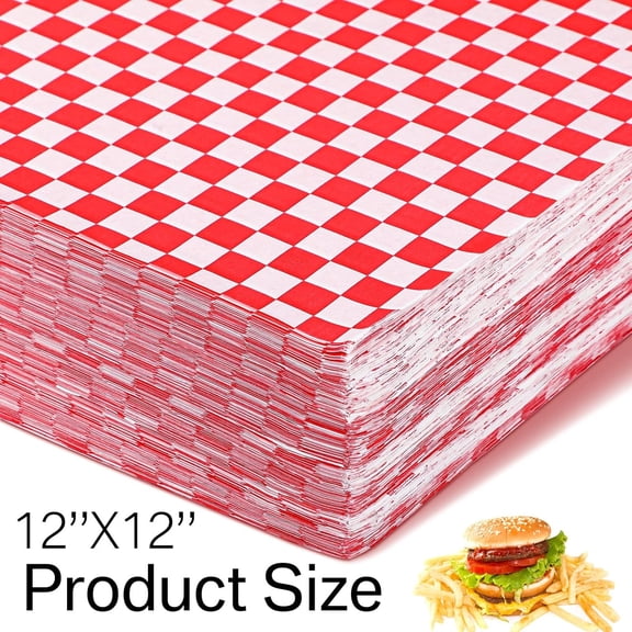 1000 Sheets Wax Deli Paper Sheets for Food 12 x 12 Inch Checkered Dry Waxed Deli Basket Liners for Sandwich Wrapping, Food Basket Liners, Picnic party(Red-white)
