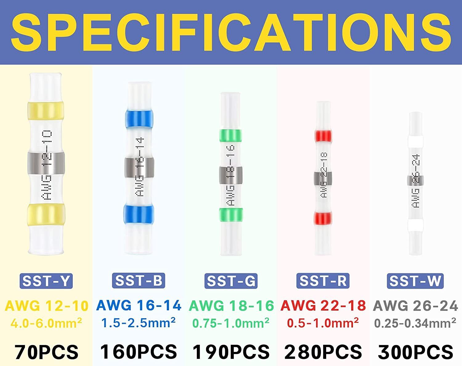 1000× Solder Seal Sleeve Wire Connectors Heat Shrink Butt Splice Wire Terminals