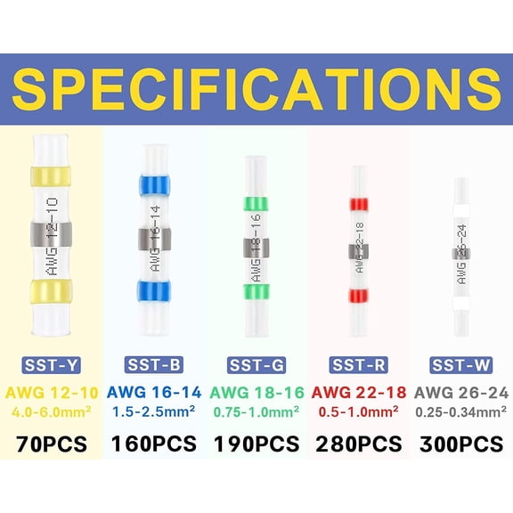 1000 Solder Seal Sleeve Wire Connectors Heat Shrink Butt Splice Wire Terminals