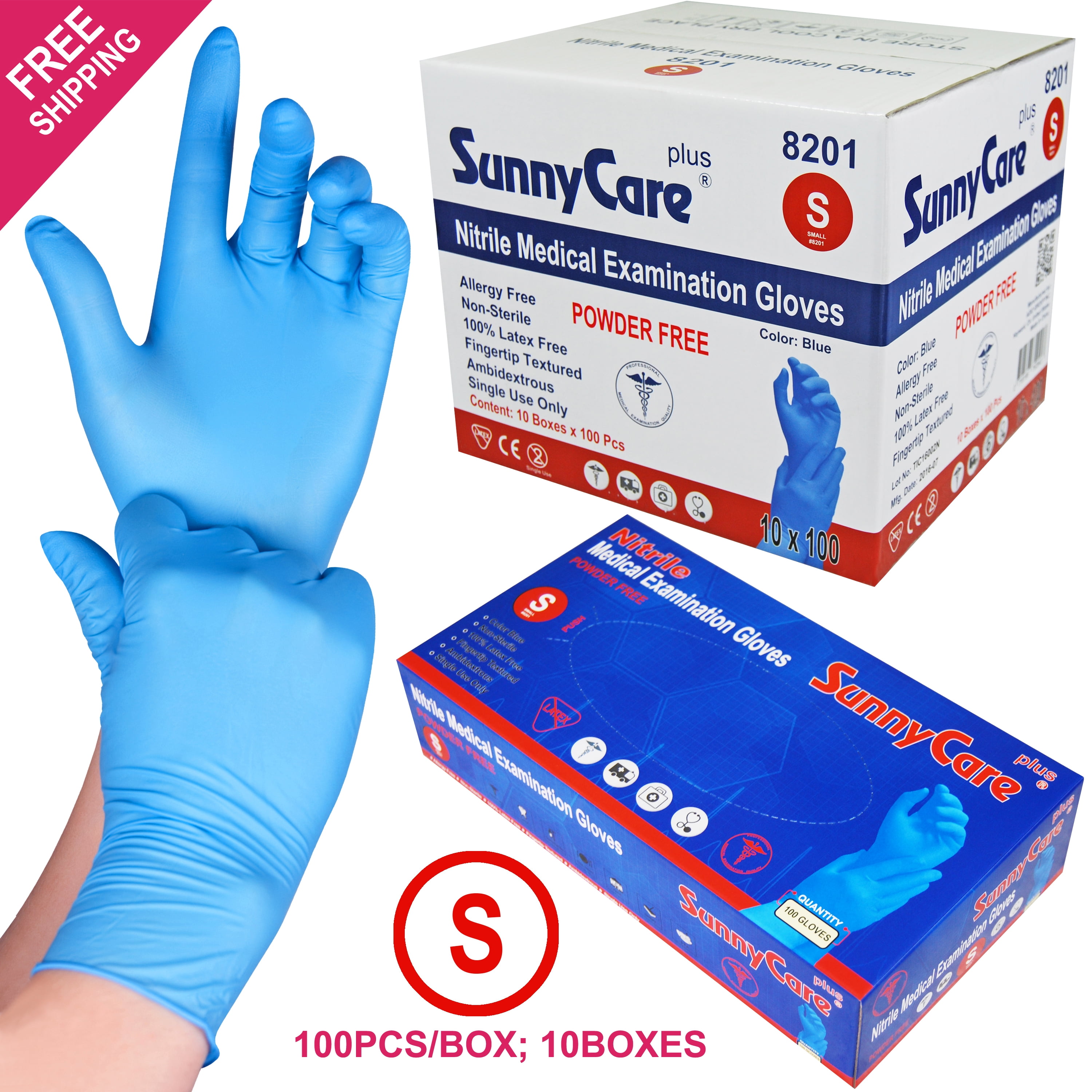 SunnyCare 1000 Disposable Nitrile Medical Exam Gloves, Powder Free