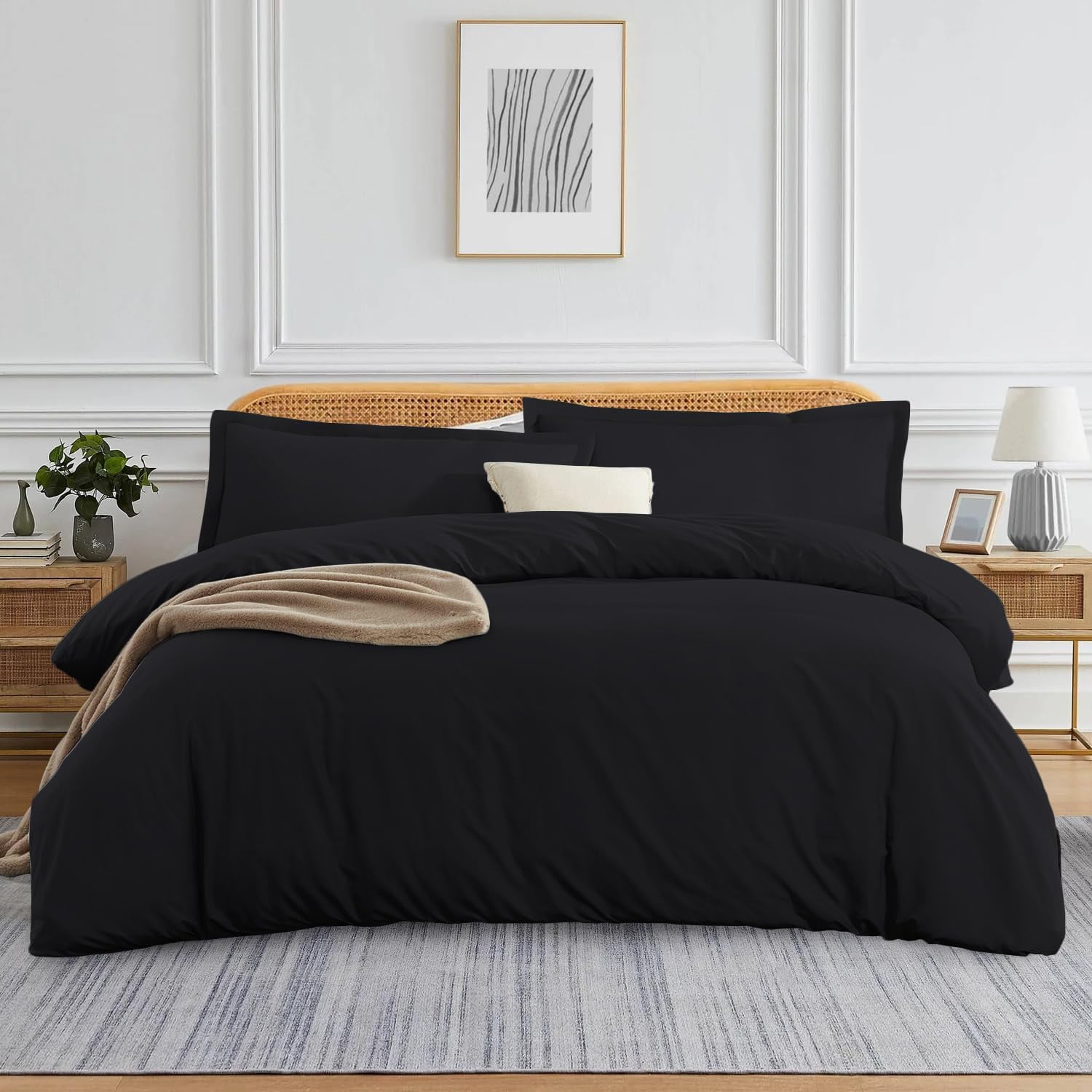 1000 TC 100% Egyptian Cotton Duvet Cover Zipper Closur Ultra Soft Durable and Fade Resistant Color Black Solid size Queen