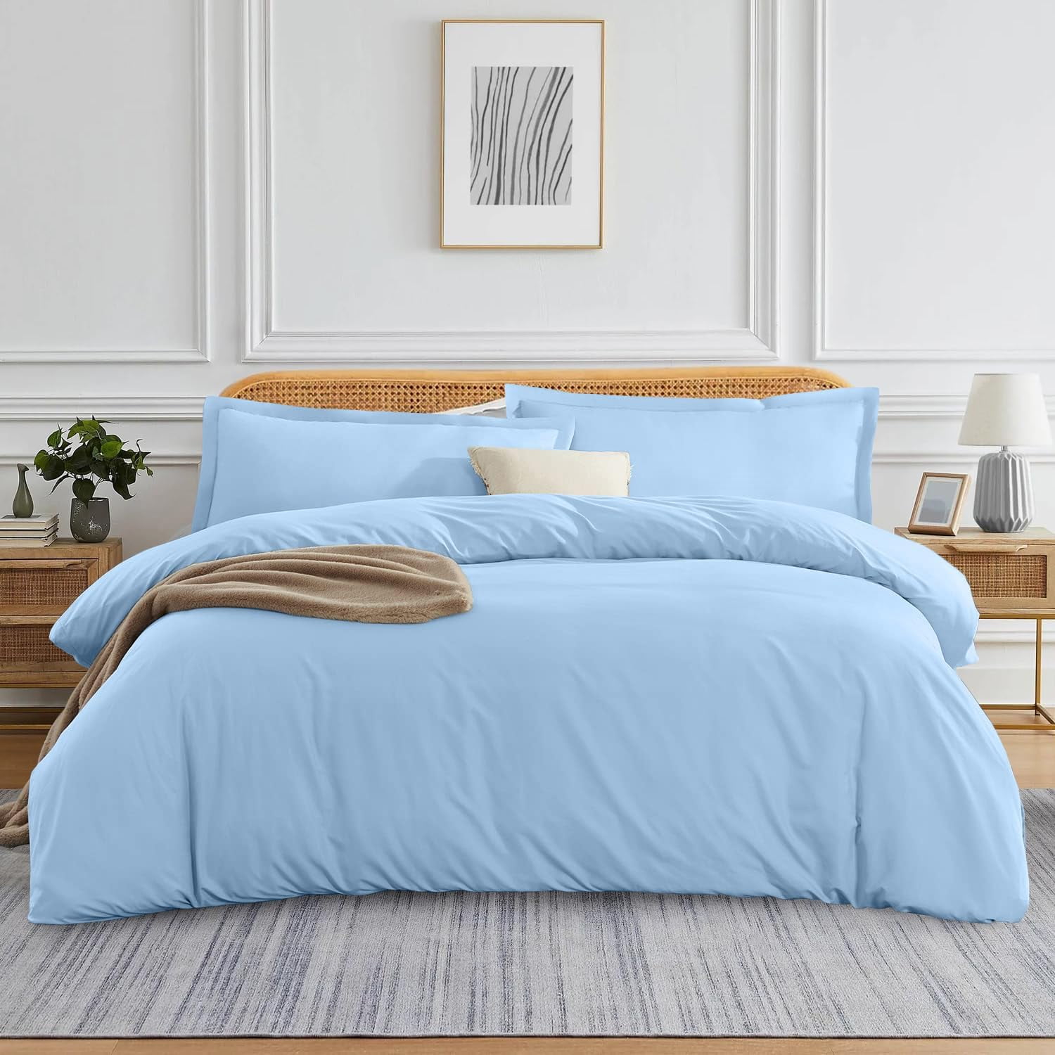 1000 TC 100% Egyptian Cotton Duvet Cover Zipper Closur Ultra Soft Durable and Fade Resistant Color Light Blue Solid size King