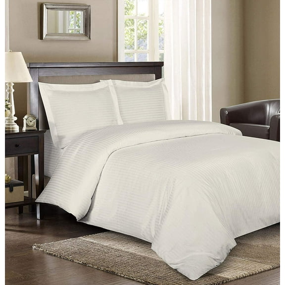 1000 TC 100% Egyptian Cotton Premium Duvet set Zipper Closur Ultra Soft Durable and Fade Resistant Color Ivory Stripe size King