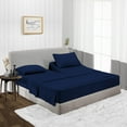 thumbnail image 1 of 1000 TC Cal King 34" Egyptian Cotton 4 Piece Top Split Flex Sheet Set for Adjustable Bed Soft & Smooth Fits up to 15 Inch Deep Pocket (1 Flat,1 Fitted Sheet & 2 Pillowcase, Navy Blue), 1 of 4