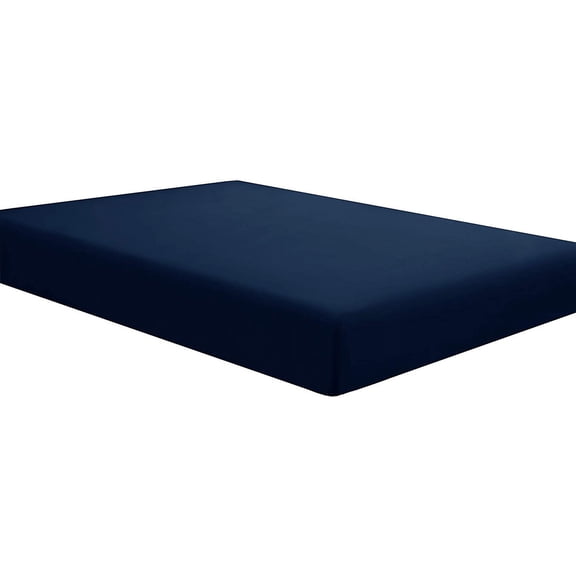 1000 TC EXPORT QUALITY Single 1-Piece Fitted / Bottom Sheet Egyptian Cotton !! Solid COLORS - Full Size - Solid Colors { Navy Blue } Depth Pocket 28" Inches By KM LINEN