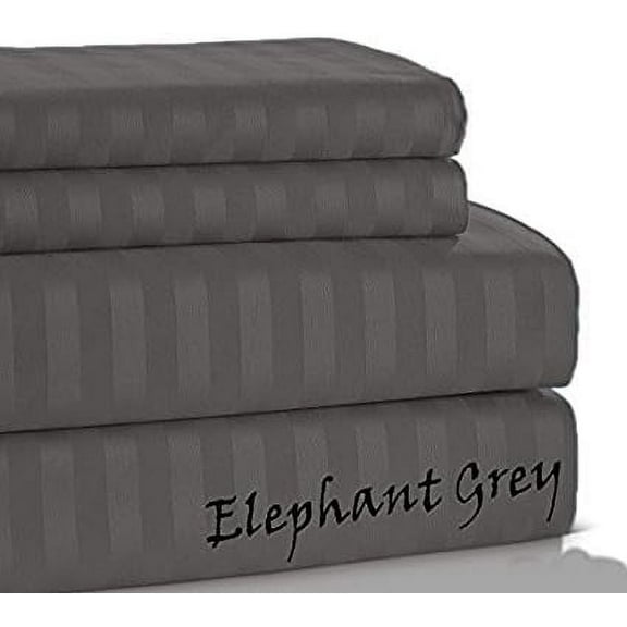1000 TC Extra Softness !! Striped COLORS - California King Size - Striped Colors { Dark Grey } Eyptian Cotton Sheet Set Exactly Fit Pocket 23" Inches By KM LINEN