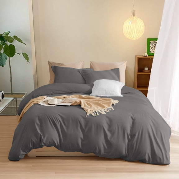 1000-TC Heavy Egyptian Cotton 3-Piece Duvet Cover Set with 3-Sided Zipper Closure - Wyoming King Size ( 100" x 114" ) Inches, (Dark Grey)