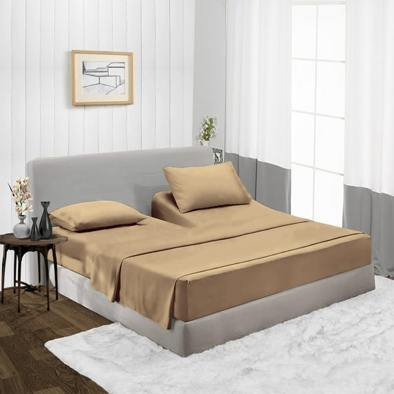 1000 TC King 28" Egyptian Cotton 4 Piece Top Split Flex Sheet Set for Adjustable Bed Soft & Smooth Fits up to 15 Inch Deep Pocket (1 Flat,1 Fitted Sheet & 2 Pillowcase, Taupe)