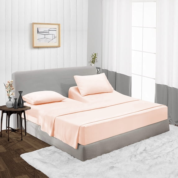 1000 TC King 28" Egyptian Cotton 4 Piece Top Split Flex Sheet Set for Adjustable Bed Soft & Smooth Fits up to 18 Inch Deep Pocket (1 Flat,1 Fitted Sheet & 2 Pillowcase, Peach)