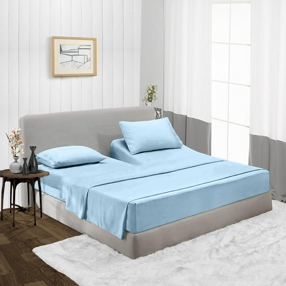 1000 TC King 36" Egyptian Cotton 4 Piece Top Split Flex Sheet Set for Adjustable Bed Soft & Smooth Fits up to 12 Inch Deep Pocket (1 Flat,1 Fitted Sheet & 2 Pillowcase, Light Blue)