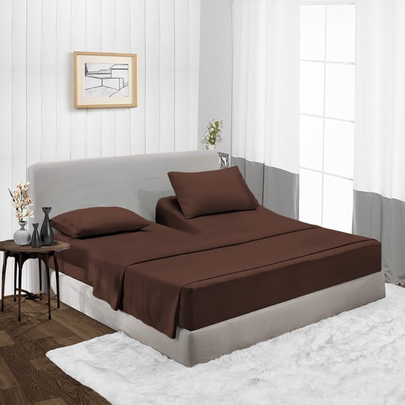 1000 TC Queen 28" Egyptian Cotton 4 Piece Top Split Flex Sheet Set for Adjustable Bed Soft & Smooth Fits up to 18 Inch Deep Pocket (1 Flat,1 Fitted Sheet & 2 Pillowcase, Chocolate)
