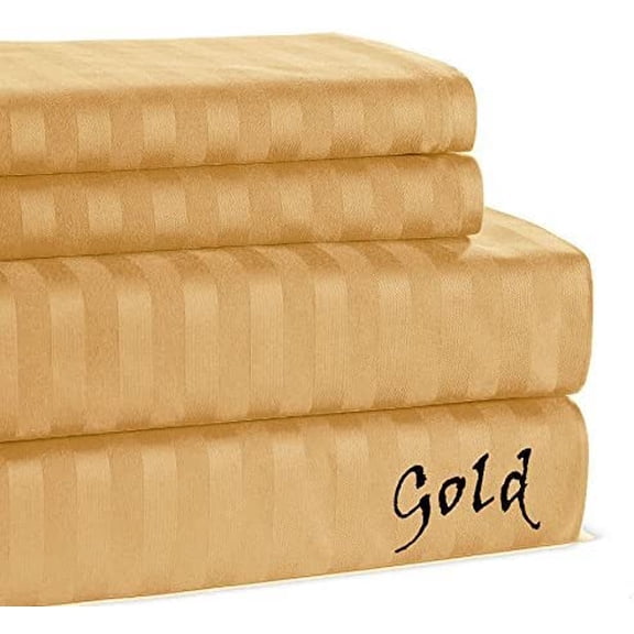 1000 TC Sheet Set Royal Soft !! Striped COLORS - 4 Pieces - - King Size - Striped COLORS - 4 Pieces - { Gold } Depth Pocket 19" Inches By KM LINEN