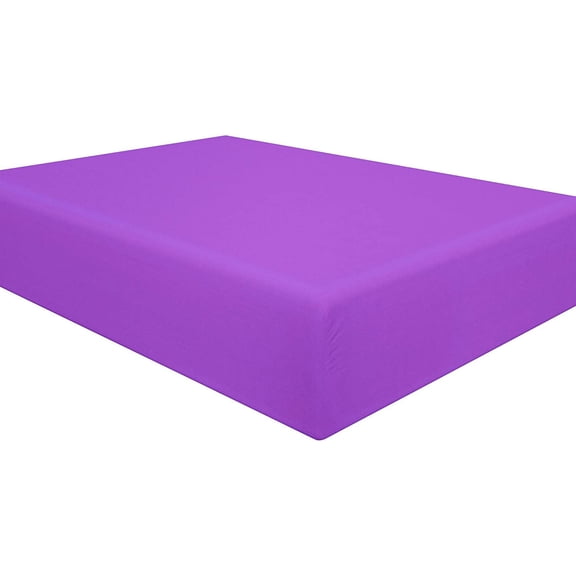 1000 TC Single 1-Piece Fitted / Bottom Sheet !! Chic Lightweight !! Solid COLORS - Full Size - Solid Colors { Purple } Excactly Fit Pocket 25" Inches By KM LINEN