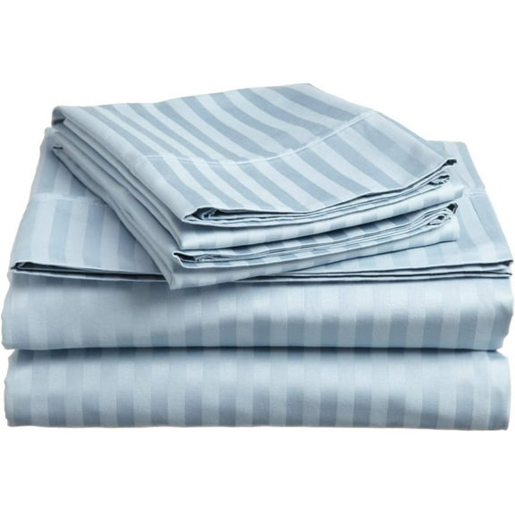1000 TC Soft Collection - Full Size - Striped COLORS Sheet Set - 4 Pieces - { Light Blue } Easily Fit Pocket 22" Inches By KM LINEN