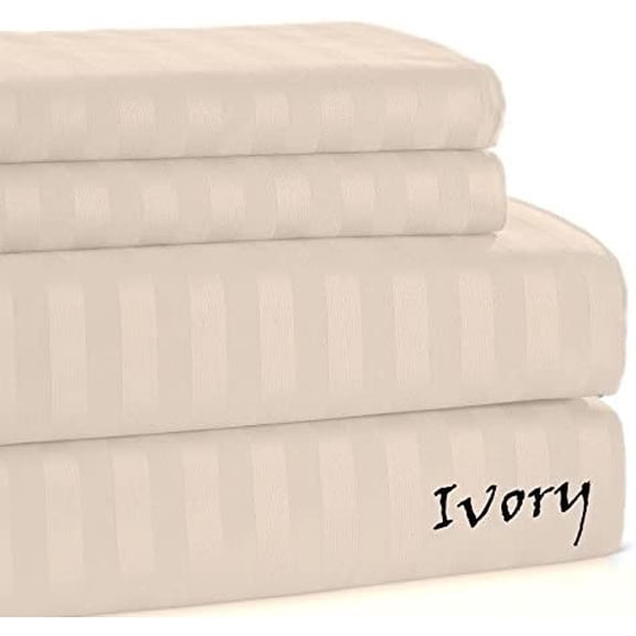 1000 TC Soft For Home Quality SHEET SET 4-Pieces Egyptian Cotton !! Striped COLORS - Full Size - Striped Colors { Ivory } Deep Pocket 28" Inches By KM LINEN