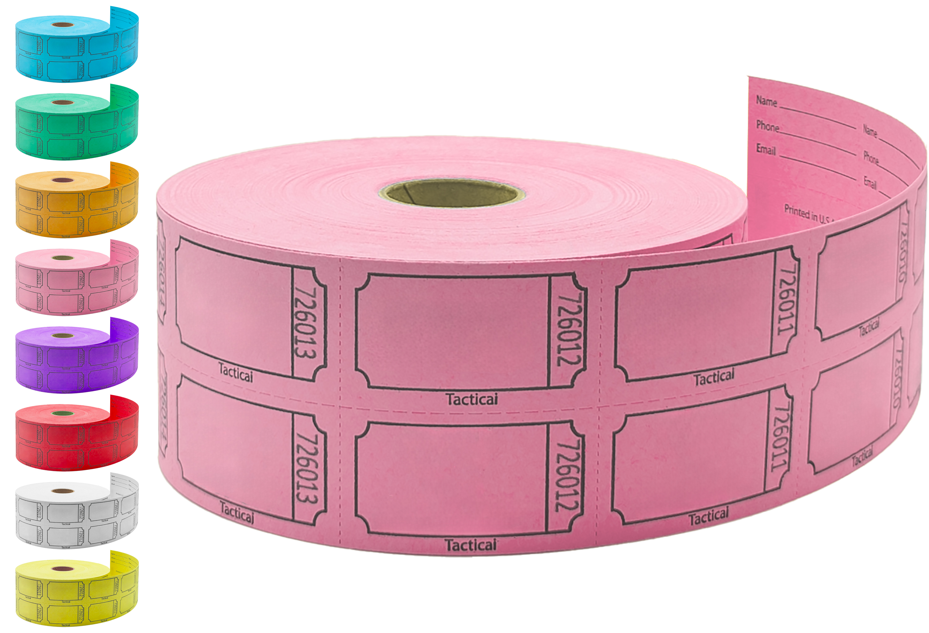 Tickets De Tombole Tacticai - Lot De 500 Tickets Roses, Double Rouleau - Numérotés, Format 5,1x4,4 Cm