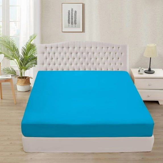 1000 Thread Count 100% Egyptian Cotton 3-Piece Fitted Sheet ( 1 Fitted Sheet + 2 Pillow Covers) 21 Inches Deep Pocket Size Full XL Color Turquise Blue Solid