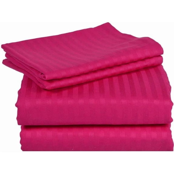 1000 Thread Count 100% Egyptian Cotton 3-Piece Fitted Sheet ( 1 Fitted Sheet + 2 Pillow Covers) 27 Inches Deep Pocket Size Full Color Hot Pink Stripe