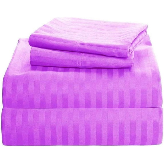 1000 Thread Count 100% Egyptian Cotton 3-Piece Fitted Sheet ( 1 Fitted Sheet + 2 Pillow Covers) 27 Inches Deep Pocket Size Olympic-Queen Color Lavender Stripe