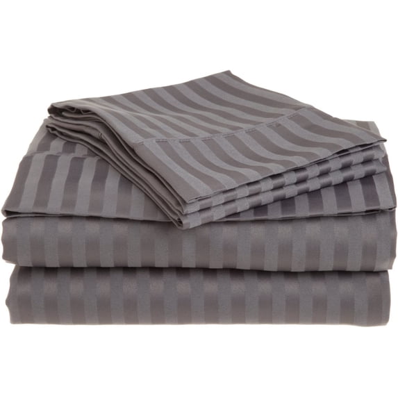 1000 Thread Count 100% Egyptian Cotton 3-Piece Flat Sheet (1 Flat Sheet + 2 Pillow Covers) Size Twin Color Grey Stripe