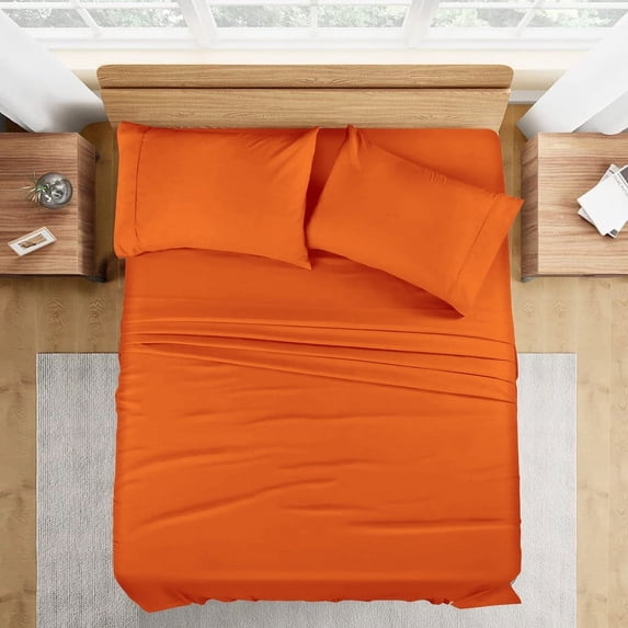 1000 Thread Count 100% Egyptian Cotton 4-Piece Bed Sheet Set (1 Flat, 1 Fitted Sheet, 2 Pillow Covers) 18 Inches Deep Pocket Size Twin Color Orange Solid