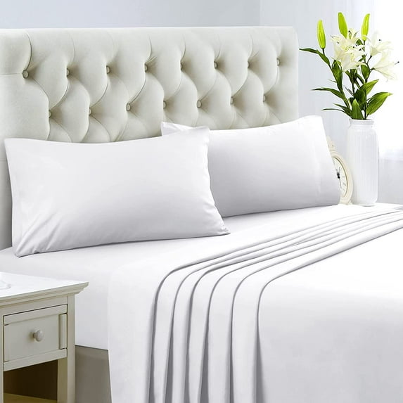 1000 Thread Count 100% Egyptian Cotton 4-Piece Bed Sheet Set (1 Flat, 1 Fitted Sheet, 2 Pillow Covers) 21 Inches Deep Pocket Size King Color White Solid