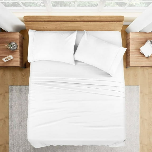 1000 Thread Count 100% Egyptian Cotton 4-Piece Bed Sheet Set (1 Flat, 1 Fitted Sheet, 2 Pillow Covers) 27 Inches Deep Pocket Size Queen Color White Solid