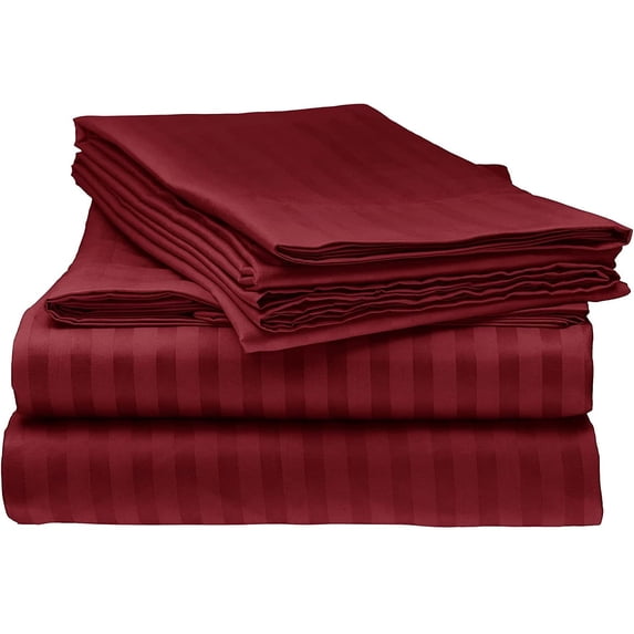1000 Thread Count 100% Egyptian Cotton 4-Piece Bed Sheet Set (1 Flat, 1 Fitted Sheet, 2 Pillow Covers) 27 Inches Deep Pocket Size Twin Color Burgundy Stripe
