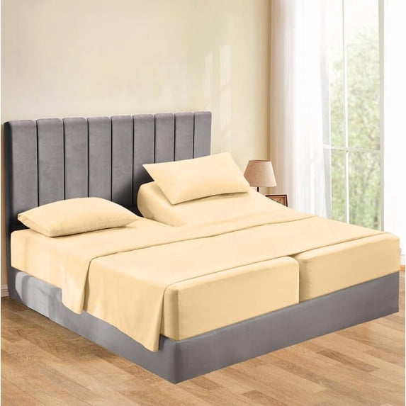 1000-Thread-Count 100% Egyptian Cotton 5-PCs Sheet Set Split King (2 XL Fitted)Size Fits 6-9 Inches Deep Pocket ( Solid, Almond Ivory )