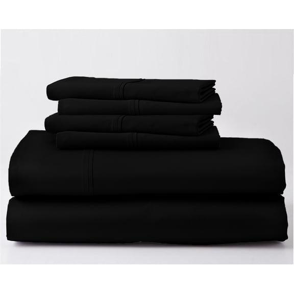 1000-Thread-Count 100% Egyptian Cotton 6 PC Sheet Set |Alaskan King, Black| 12" Deep Pockets