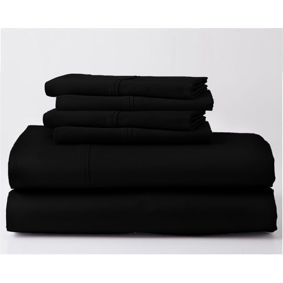 1000-Thread-Count 100% Egyptian Cotton 6 PC Sheet Set |Full-XL, Black| 12" Deep Pockets