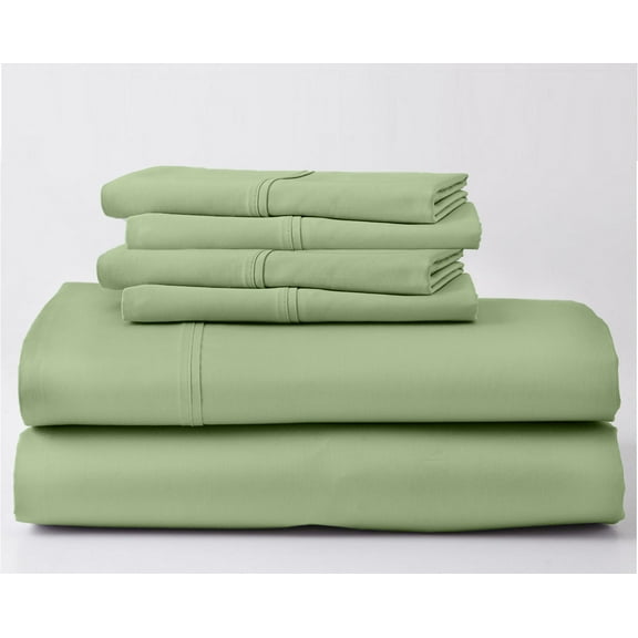 1000-Thread-Count 100% Egyptian Cotton 6 PC Sheet Set |Full-XL, Sage| 18" Deep Pockets