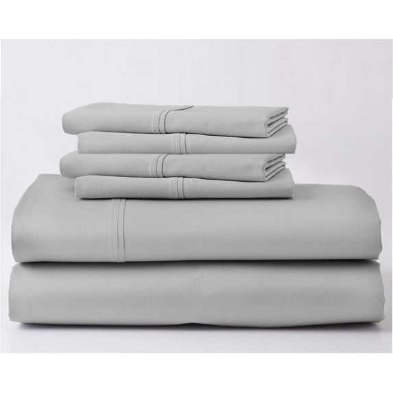 1000-Thread-Count 100% Egyptian Cotton 6 PC Sheet Set |Split Head King- 34" Split, Light Grey| 18" Deep Pockets