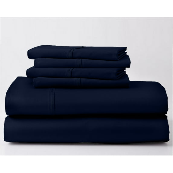 1000-Thread-Count 100% Egyptian Cotton 7 PC Sheet Set |7 PC Split King, Navy Blue| 15" Deep Pockets