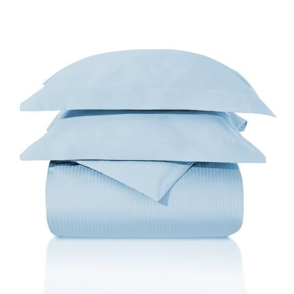 1000-Thread Count 100% Egyptian Cotton Classy Stripes Duvet Cover Set Light Blue / King/Cal King