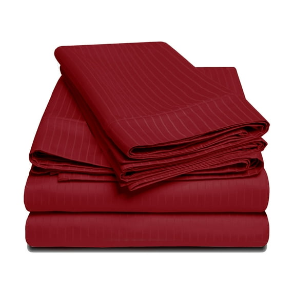 1000-Thread Count 100% Egyptian Cotton Classy Stripes Sheet Set with Deep Pockets Burgundy / Cal King