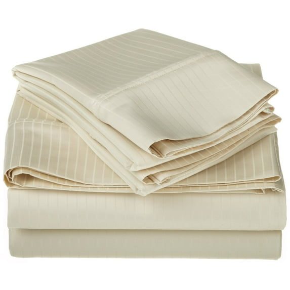 1000-Thread Count 100% Egyptian Cotton Classy Stripes Sheet Set with Deep Pockets Ivory / King