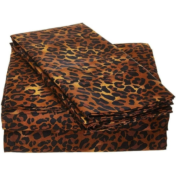 1000-Thread Count 100% Egyptian Cotton Queen Sheet Set, Long Staple Cotton, 1000-TC Pure Cotton, 15" Deep Pockets - Queen, Leopard Print