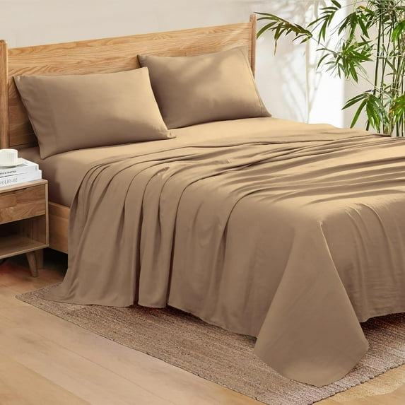 600-Thread-Count 100% Egyptian Cotton Sheet Set QUEEN Size Fits 6-9 Inches Deep Pocket ( Solid, Light Mocha )