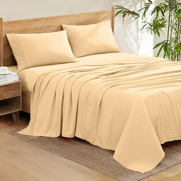 1000-Thread-Count 100% Egyptian Cotton Sheet Set QUEEN Size Fits 9-12 Inches Deep Pocket ( Solid, Almond Ivory )